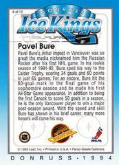 Pavel Bure #8 Back | Pavel Bure Hockey Cards 1993 Donruss Ice Kings