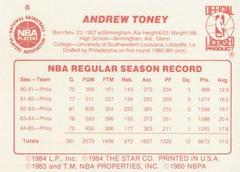 Back Side | Andrew Toney Basketball Cards 1986 Star