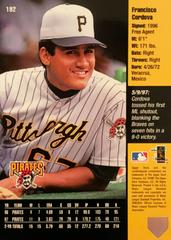Rear | Francisco Cordova Baseball Cards 1998 Upper Deck