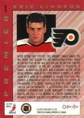 Eric Lindros #1 Back | Eric Lindros Hockey Cards 1992 O-Pee-Chee Premier Top Rookies