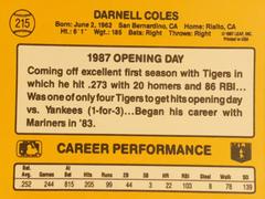 Rear | Darnell Coles Baseball Cards 1987 Donruss Opening Day
