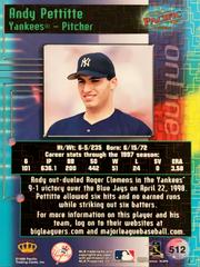 Rear | Andy Pettitte Baseball Cards 1998 Pacific Online
