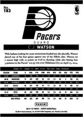 Back Of Card | C.J. Watson Basketball Cards 2014 Panini Hoops