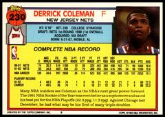 Back Of Card | Derrick Coleman Basketball Cards 1992 Topps