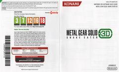 Quick Guide (Front) | Metal Gear Solid 3D: Snake Eater PAL Nintendo 3DS