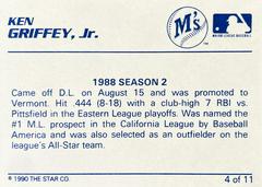 Card Back | Ken Griffey, Jr Baseball Cards 1990 Star Ken Griffey Jr. Blue