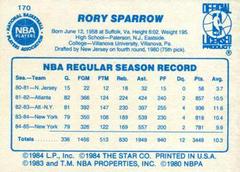 Back Side | Rory Sparrow Basketball Cards 1986 Star