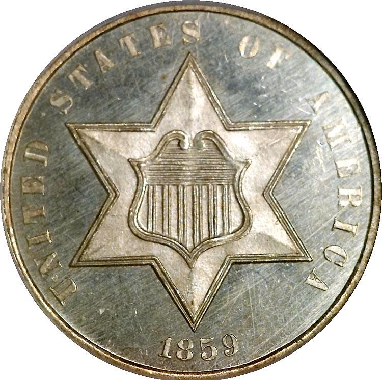 1859 Coins Three Cent Silver