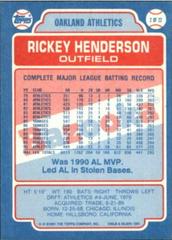 Back | Rickey Henderson Baseball Cards 1991 Bazooka