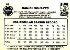 Back Side | Danny Schayes Basketball Cards 1986 Star