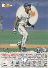 Back | Rickey Henderson Baseball Cards 1994 Pacific Crown Collection