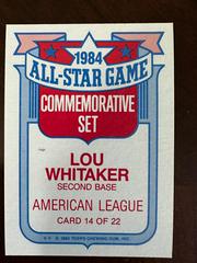 Back Of Card | Lou Whitaker Baseball Cards 1985 Topps All Star Glossy Set of 22