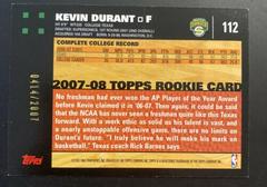 Back Of Card (Gold) | Kevin Durant [Gold] Basketball Cards 2007 Topps