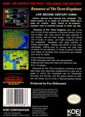 Romance Of The Three Kingdoms - Back | Romance of the Three Kingdoms NES