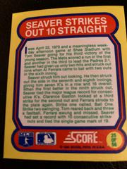 Seaver Strikes Out 10 Straight Baseball Cards 1988 Score Magic Motion Great Moments in Baseball Prices