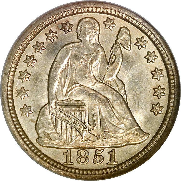 1851 Coins Seated Liberty Dime