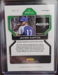 Back Of Card | Javier Santos [Power Plaid Autograph] Baseball Cards 2022 Panini Prizm Draft Picks