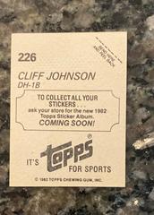 Coming Soon Back | Cliff Johnson [Coming Soon] Baseball Cards 1982 Topps Stickers