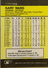 Rear | Gary Ward Baseball Cards 1986 Fleer Mini