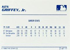 Card Back | Ken Griffey Jr. [Career Stats White Back] Baseball Cards 1989 Star Griffey Jr