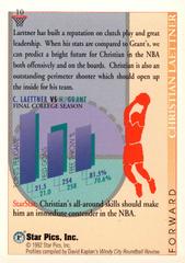 Back Of Card | Christian Laettner Basketball Cards 1992 Star Pics