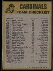 Back | St. Louis Cardinals Baseball Cards 1974 Topps Team Checklist