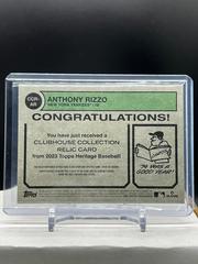 Back Of Card | Anthony Rizzo Baseball Cards 2023 Topps Heritage Clubhouse Collection Relics