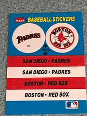 Padres/Red Sox Baseball Cards 1987 Fleer Team Stickers Prices