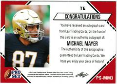 Back | Michael Mayer Football Cards 2021 Pro Set College Autographs