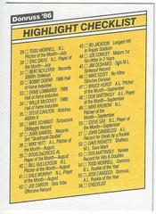 1986 Donruss Highlights #56 Checklist Reverse | Checklist #1-56 Baseball Cards 1986 Donruss Highlights