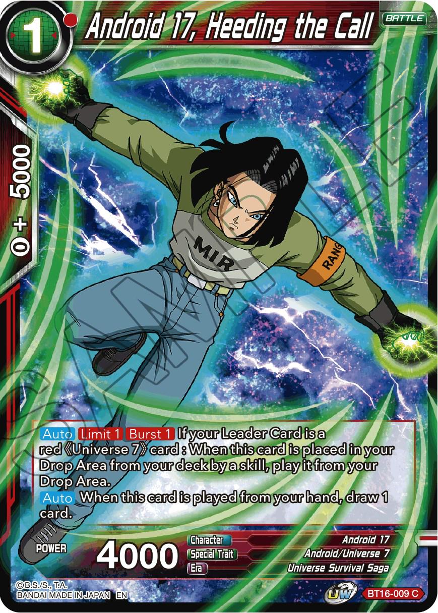 Android 17, Heeding the Call [Foil] BT16-009 Dragon Ball Super Realm of the Gods