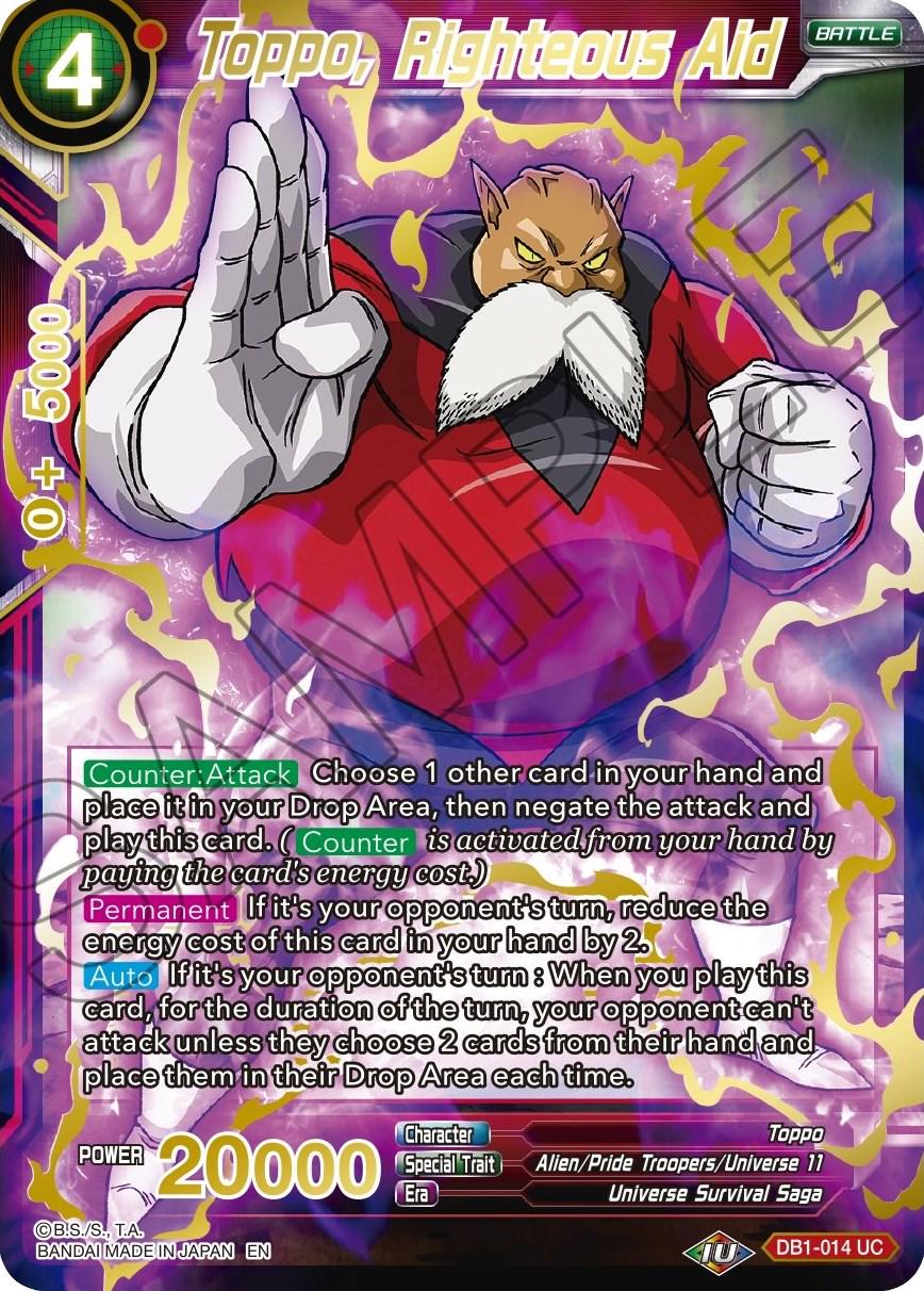 Toppo, Righteous Aid [Gold Stamped Foil] DB1-014 Dragon Ball Super Mythic Booster