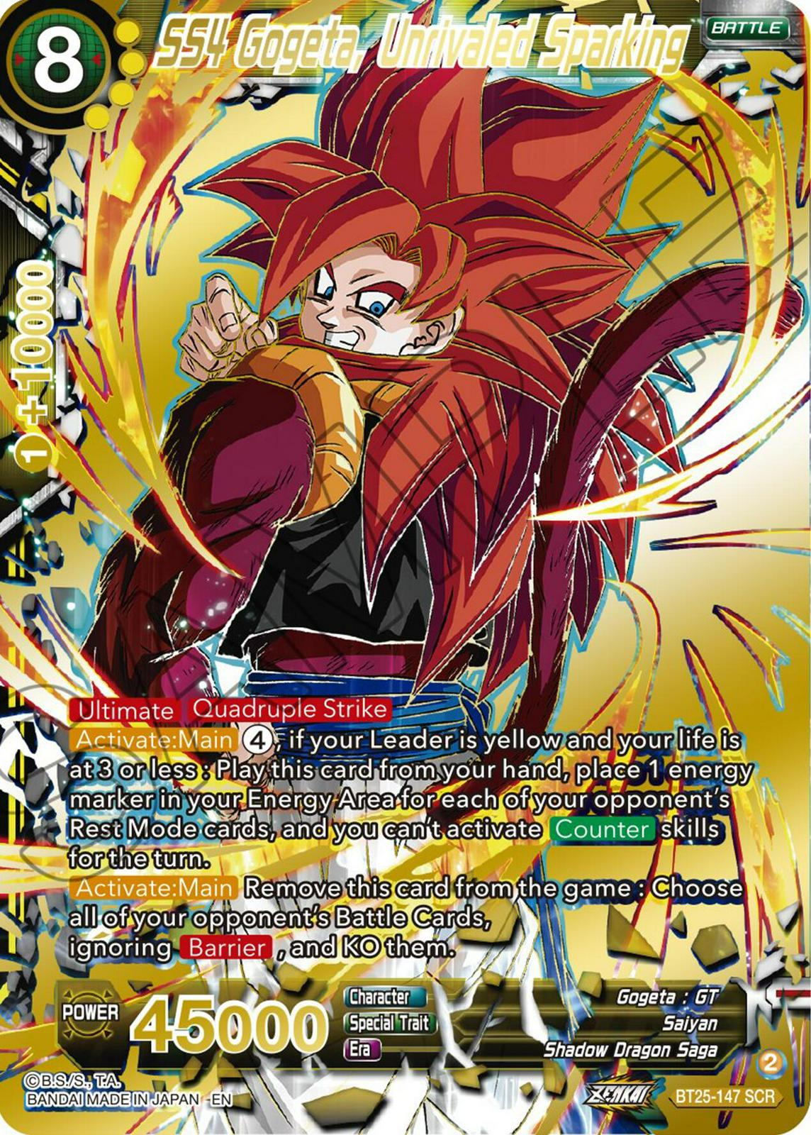 SS4 Gogeta, Unrivaled Sparking BT25-147 Dragon Ball Super Legend of the Dragon Balls