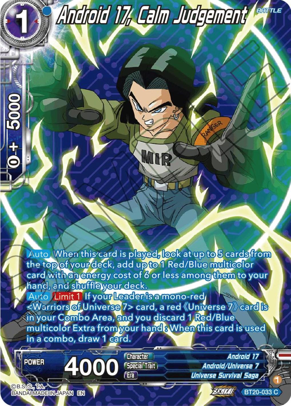 Android 17, Calm Judgement [Silver Foil Foil] BT20-033 Dragon Ball Super Power Absorbed