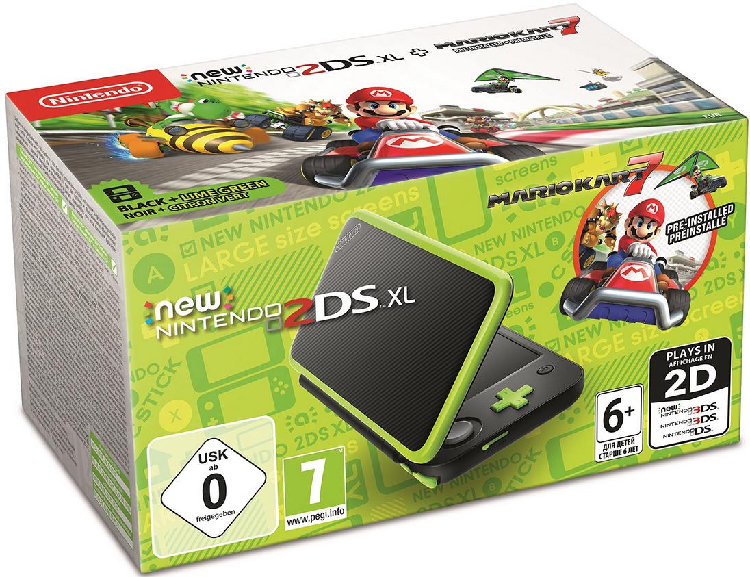 New Nintendo 2DS XL Black + Lime Green [Mario Kart 7 Pre-installed] PAL Nintendo 3DS