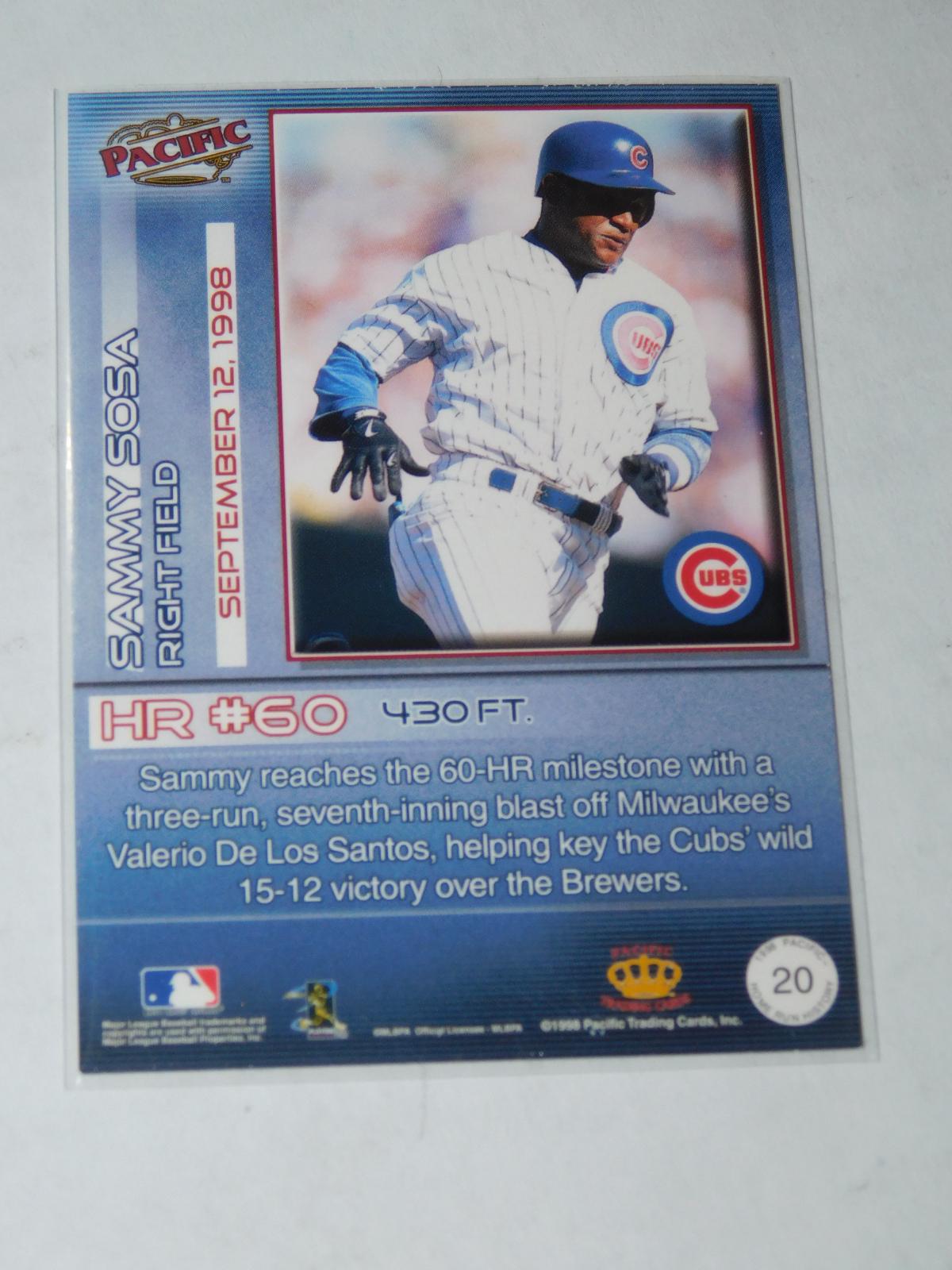 Sammy Sosa #20 Prices | 1998 Pacific Home Run History | Baseball Cards