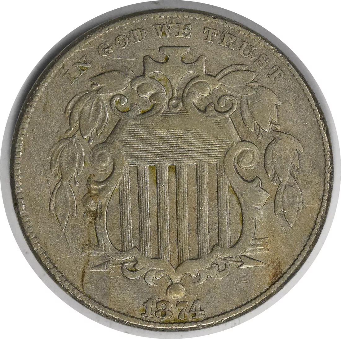 1874 [TYPE 2] Coins Shield Nickel