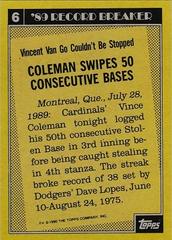 Back Of Card | Vince Coleman Baseball Cards 1990 Topps