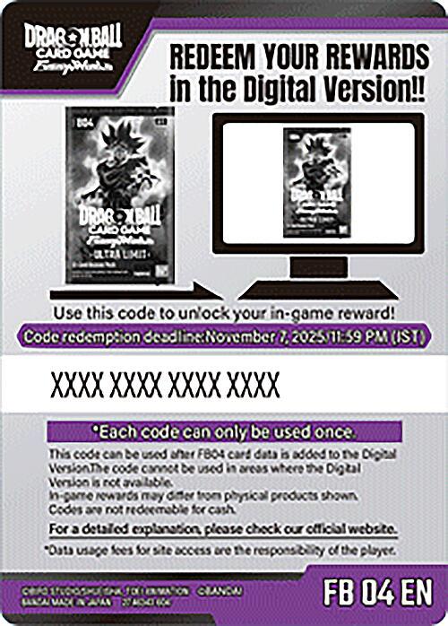 Code Card - Ultra Limit Booster [FB04]  Dragon Ball Fusion World Ultra Limit