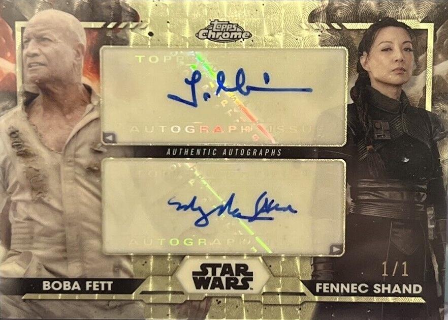 Temuera Morrison as Boba Fett / Ming-Na Wen as Fennec Shand [Superfractor] #DA-MW Star Wars 2024 Topps Chrome Dual Autograph