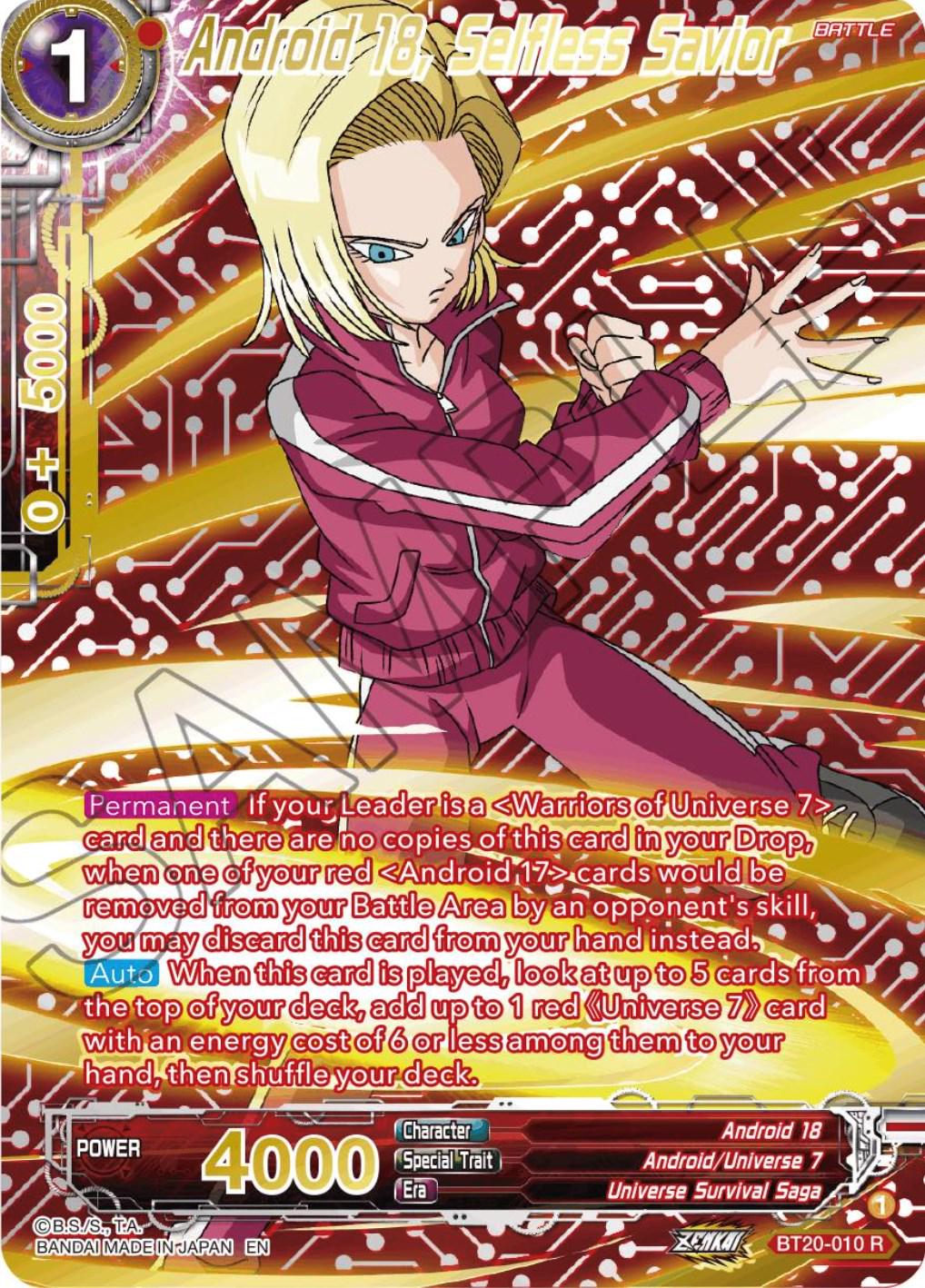 Android 18, Selfless Savior [Gold-Stamped Foil] BT20-010 Dragon Ball Super Power Absorbed