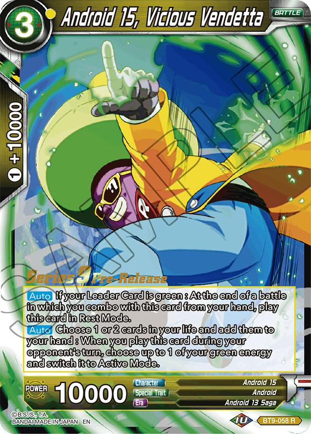 Android 15, Vicious Vendetta BT9-058 Dragon Ball Super Universal Onslaught: Pre-Release Promos