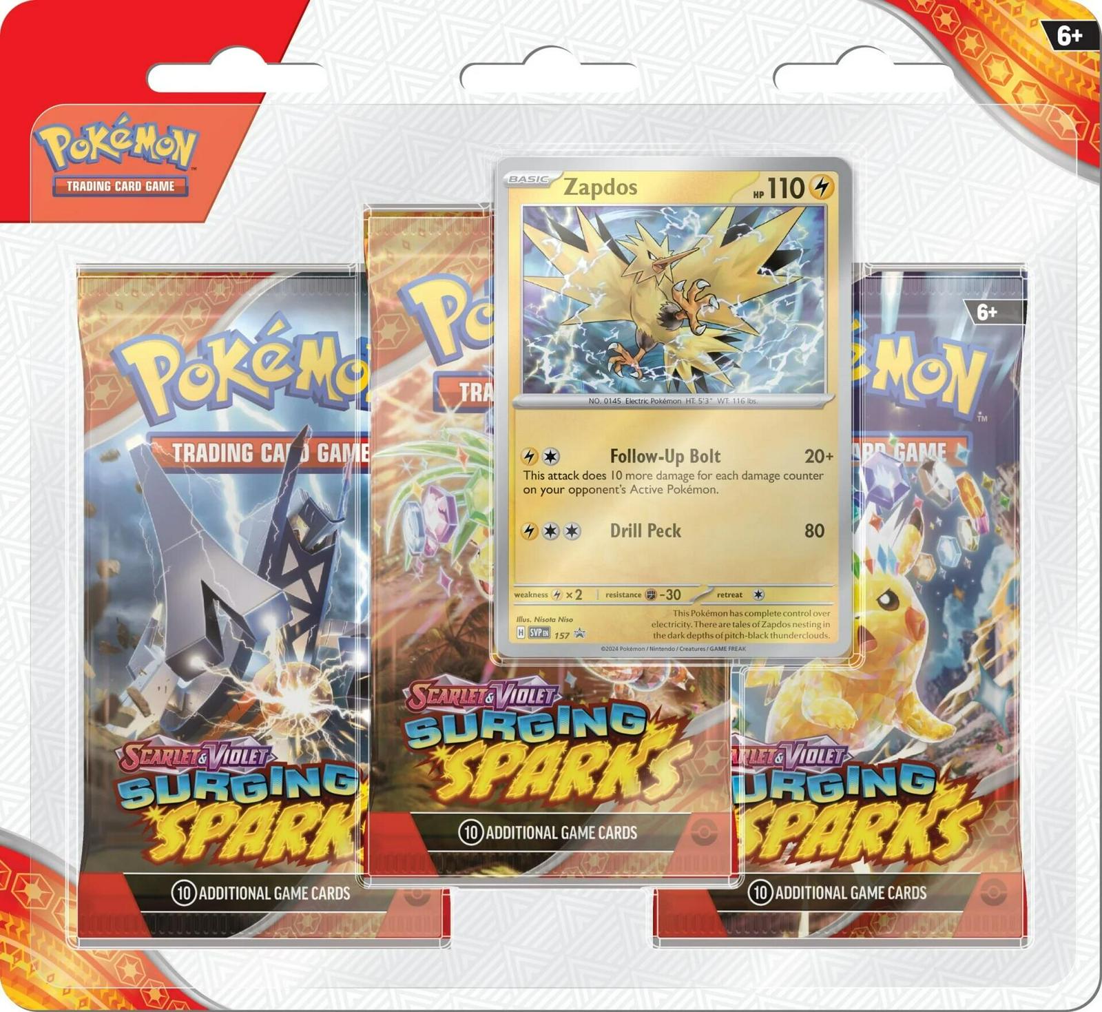 Zapdos 3 Pack Blisters Pokemon Surging Sparks