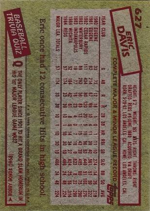 Eric Davis #627 Prices [Rookie] | 1985 Topps | Baseball Cards