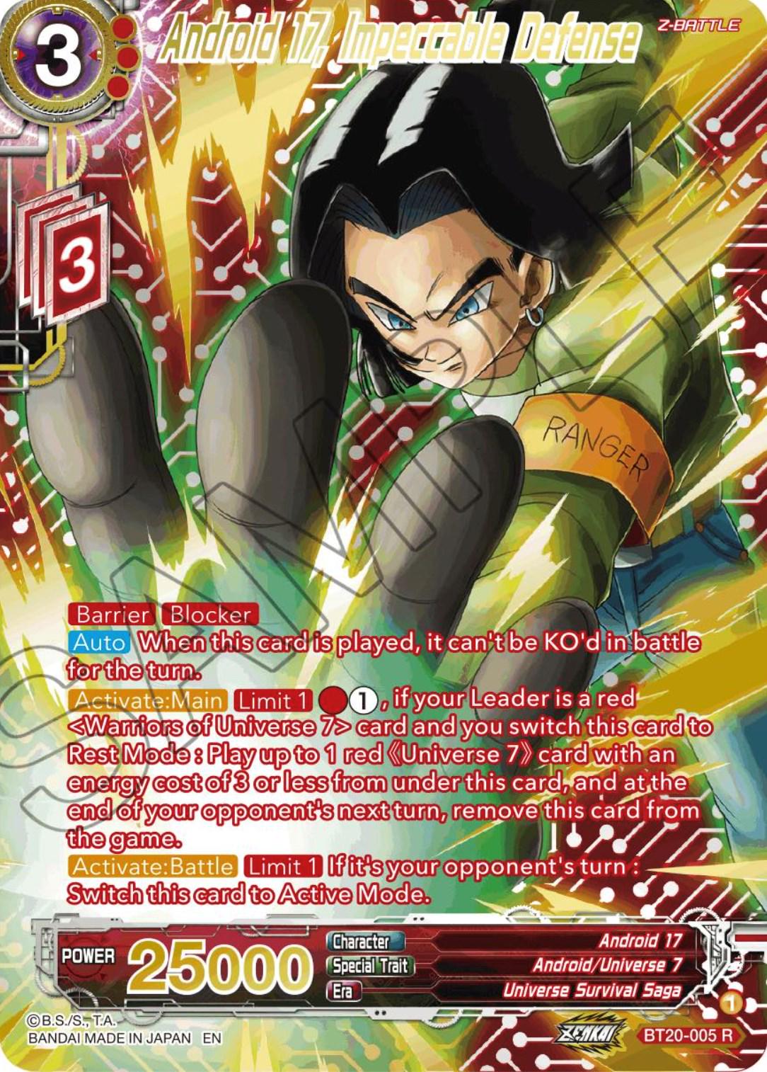 Android 17, Impeccable Defense [Gold-Stamped Foil] BT20-005 Dragon Ball Super Power Absorbed