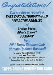 Cristian Pache [Gold Refractor] #SCCBA-CP Baseball Cards 2021 Stadium Club Chrome Autographs Prices