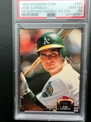 Jose Canseco [Err. Mistakenly Numbered 370] Baseball Cards 1992 Stadium Club Prices