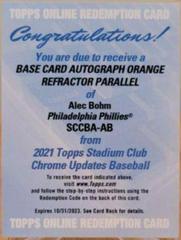 Alec Bohm [Orange Refractor] #SCCBA-AB Baseball Cards 2021 Stadium Club Chrome Autographs Prices