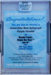 Wander Franco [Purple] #GNA-WF Baseball Cards 2022 Topps Clearly Authentic Generation Now Autographs Prices