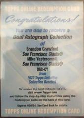 Mike Yastrzemski, Brandon Crawford #DAC-CY Baseball Cards 2022 Topps Definitive Dual Autograph Collection Prices